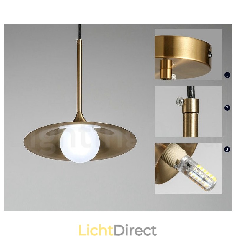 1 Lichte industriële stijl gouden mini-stijl gegalvaniseerde geschilderde afwerking hanglamp met glazen kap