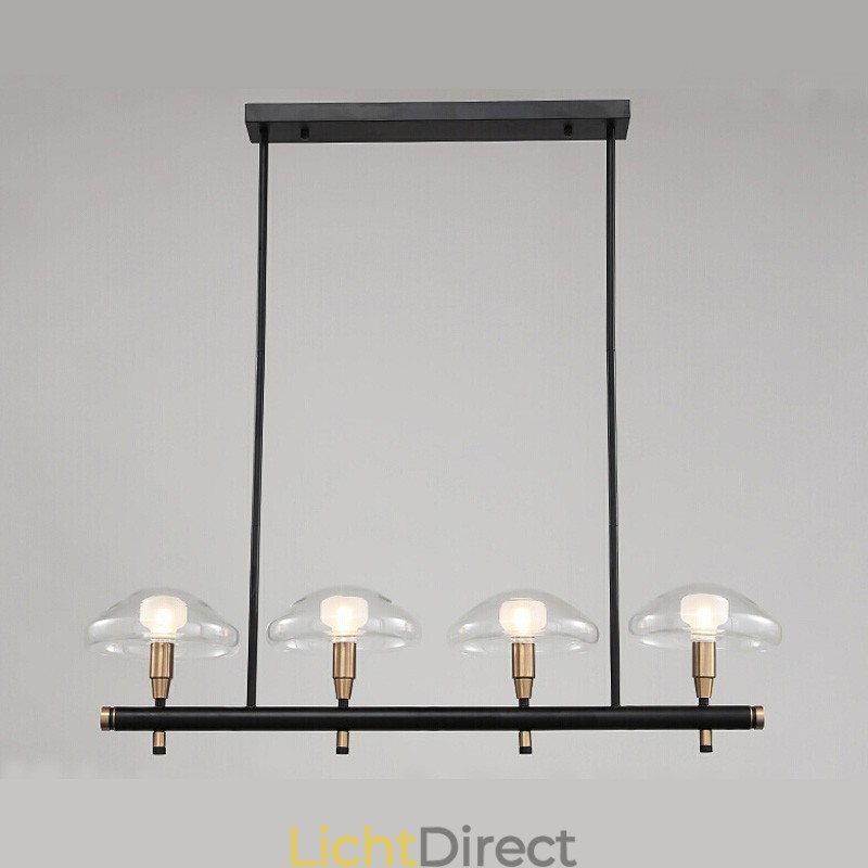 4-lichts lineaire uplight gegalvaniseerde kroonluchter met glazen kappen