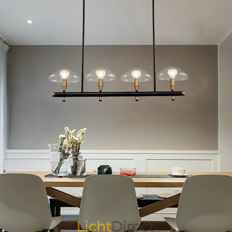 4-lichts lineaire uplight gegalvaniseerde kroonluchter met glazen kappen