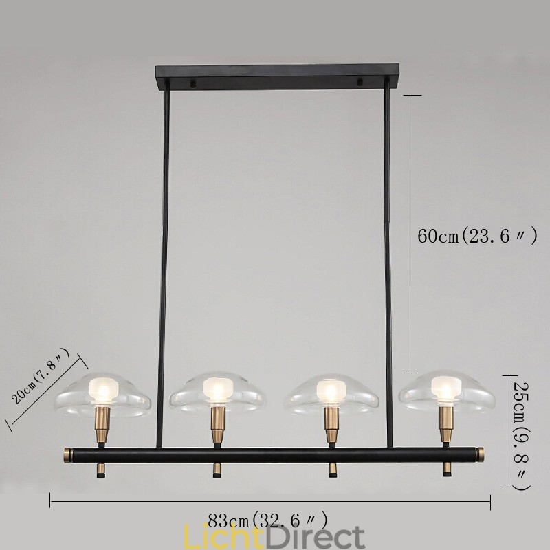 4-lichts lineaire uplight gegalvaniseerde kroonluchter met glazen kappen