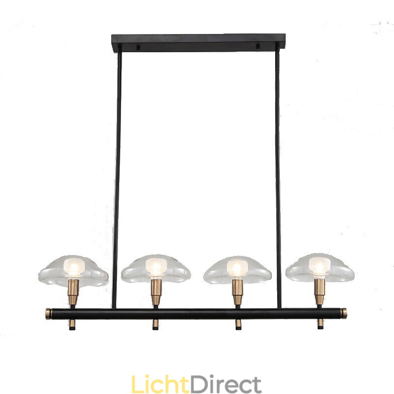 4-lichts lineaire uplight gegalvaniseerde kroonluchter met glazen kappen
