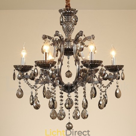 6 Lichtgrijze Kristallen Kaars Kroonluchter