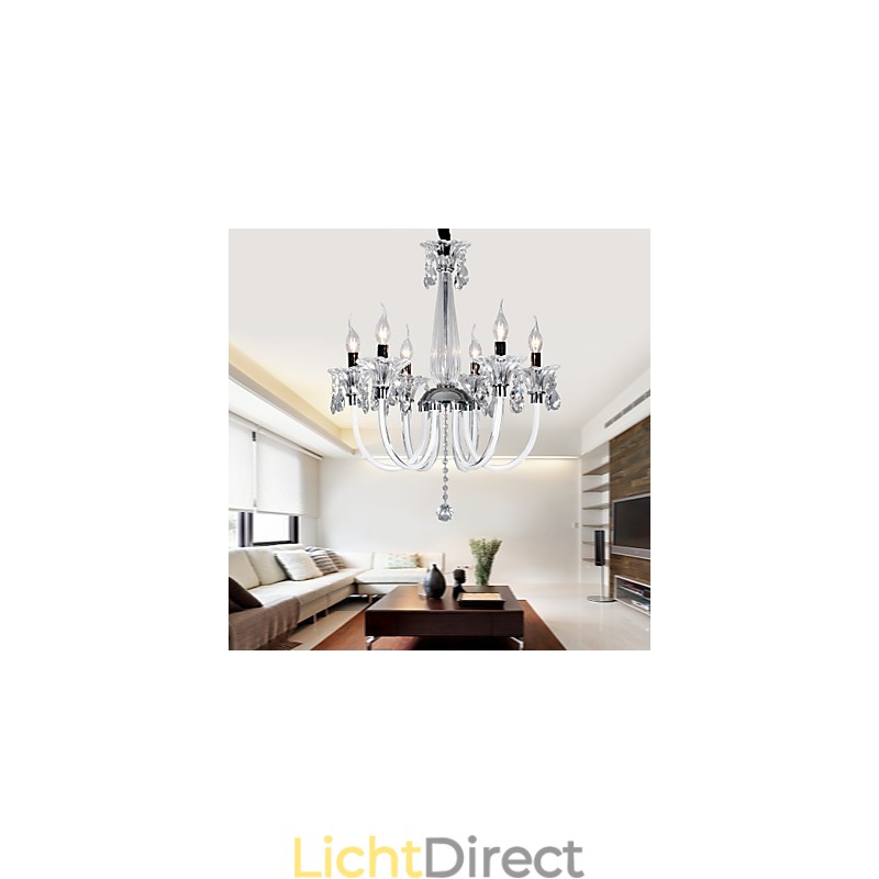 Elegante kristallen kroonluchter met 6 lampen in kaarslamp