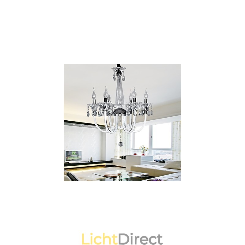 Elegante kristallen kroonluchter met 6 lampen in kaarslamp