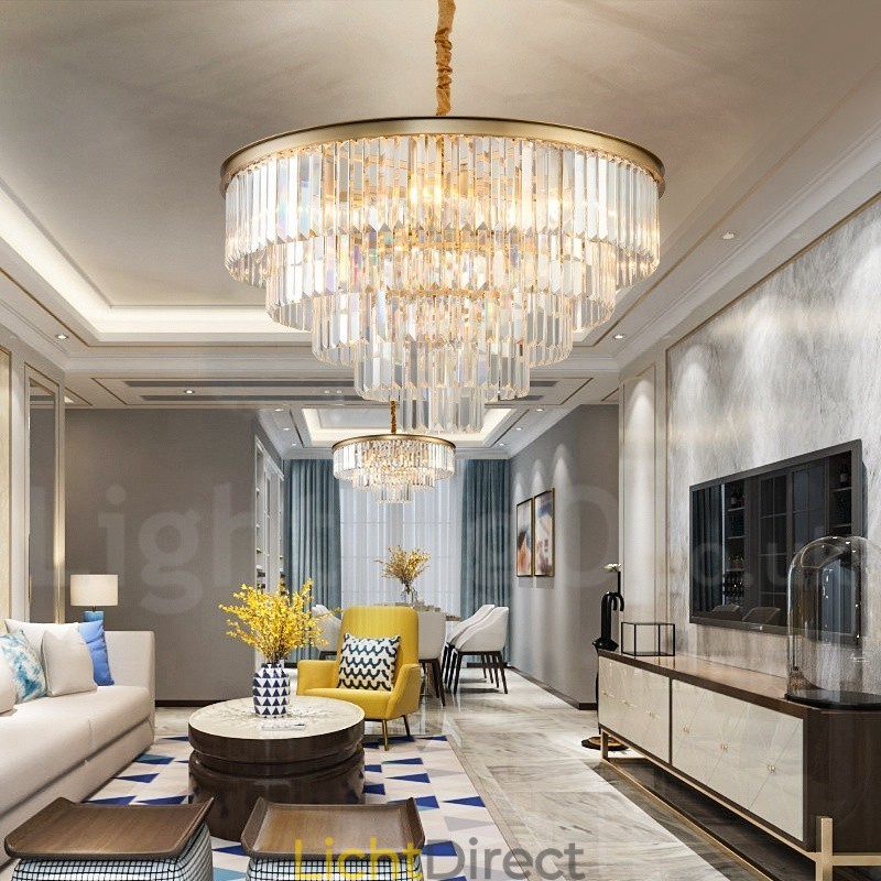 Postmoderne luxe ronde K9 kristallen hanglamp kroonluchter tentoonstellingshal