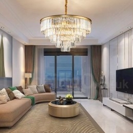 Postmoderne luxe ronde K9 kristallen hanglamp kroonluchter tentoonstellingshal