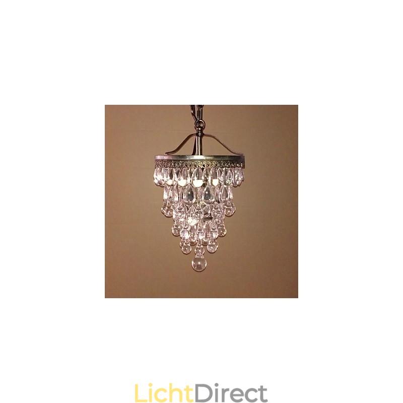 Moderne hanglamp met kristallen kralen, 1 lichtbron en antiekkleurige armatuur