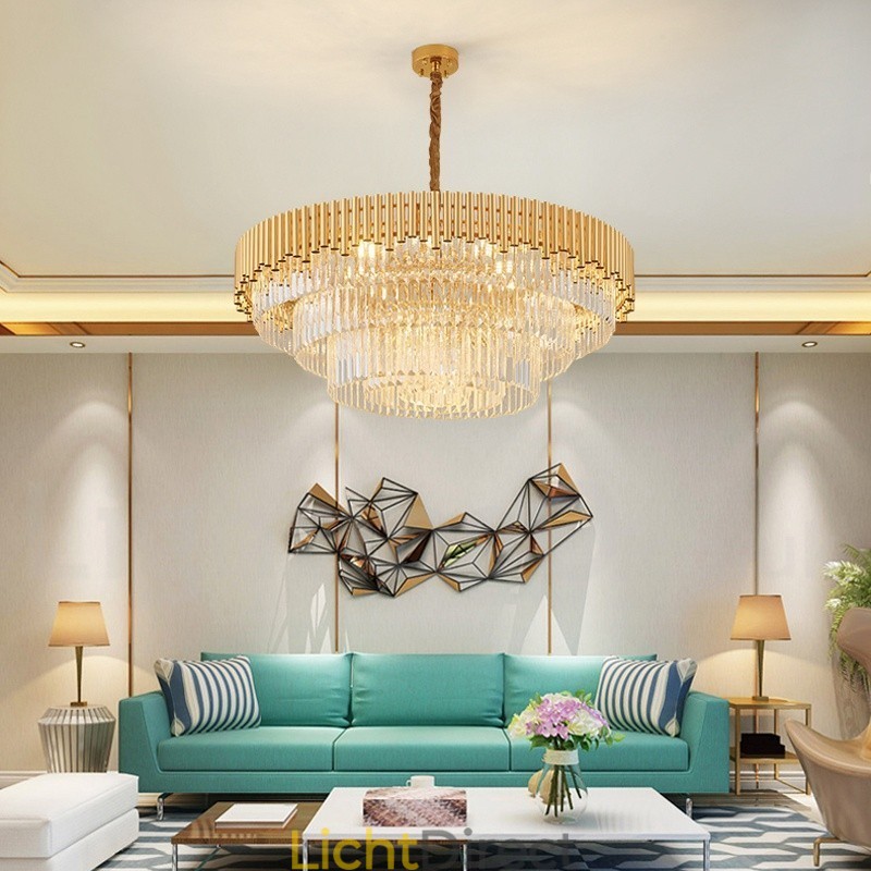 Postmoderne gouden luxe ronde K9 kristallen hanglamp kroonluchter verlichting tentoonstellingshal