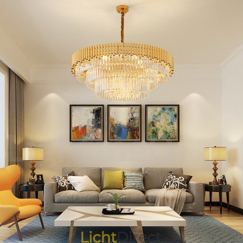 Postmoderne gouden luxe ronde K9 kristallen hanglamp kroonluchter verlichting tentoonstellingshal