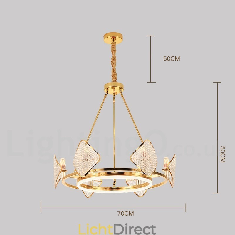 Gouden postmoderne luxe ronde K9 kristallen hanglamp met acryl kap tentoonstellingshal