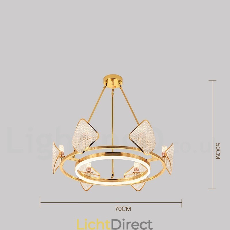 Gouden postmoderne luxe ronde K9 kristallen hanglamp met acryl kap tentoonstellingshal