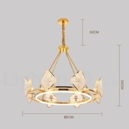 Gouden postmoderne luxe ronde K9 kristallen hanglamp met acryl kap tentoonstellingshal