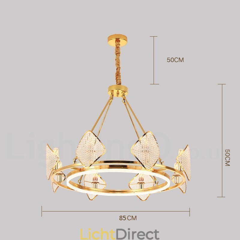 Gouden postmoderne luxe ronde K9 kristallen hanglamp met acryl kap tentoonstellingshal