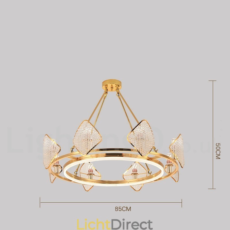 Gouden postmoderne luxe ronde K9 kristallen hanglamp met acryl kap tentoonstellingshal
