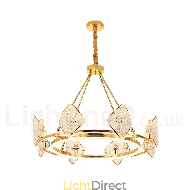 Gouden postmoderne luxe ronde K9 kristallen hanglamp met acryl kap tentoonstellingshal