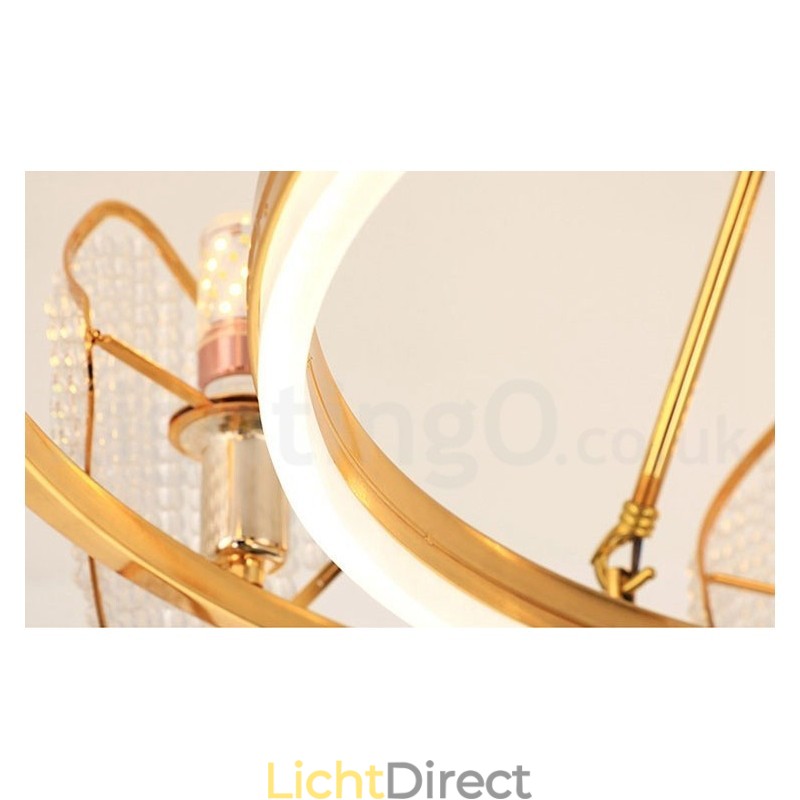 Gouden postmoderne luxe ronde K9 kristallen hanglamp met acryl kap tentoonstellingshal