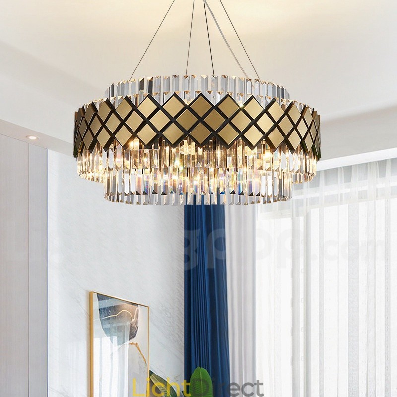 Luxe moderne gouden plus zwarte ronde K9 kristallen hanglamp tentoonstellingshal