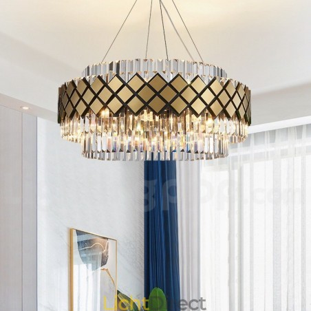 Luxe moderne gouden plus zwarte ronde K9 kristallen hanglamp tentoonstellingshal Luxe moderne gouden plus zwarte ronde K9 kristallen hanglamp tentoonstellingshal