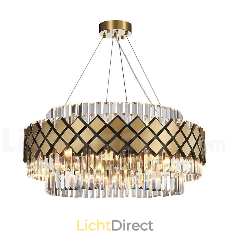 Luxe moderne gouden plus zwarte ronde K9 kristallen hanglamp tentoonstellingshal