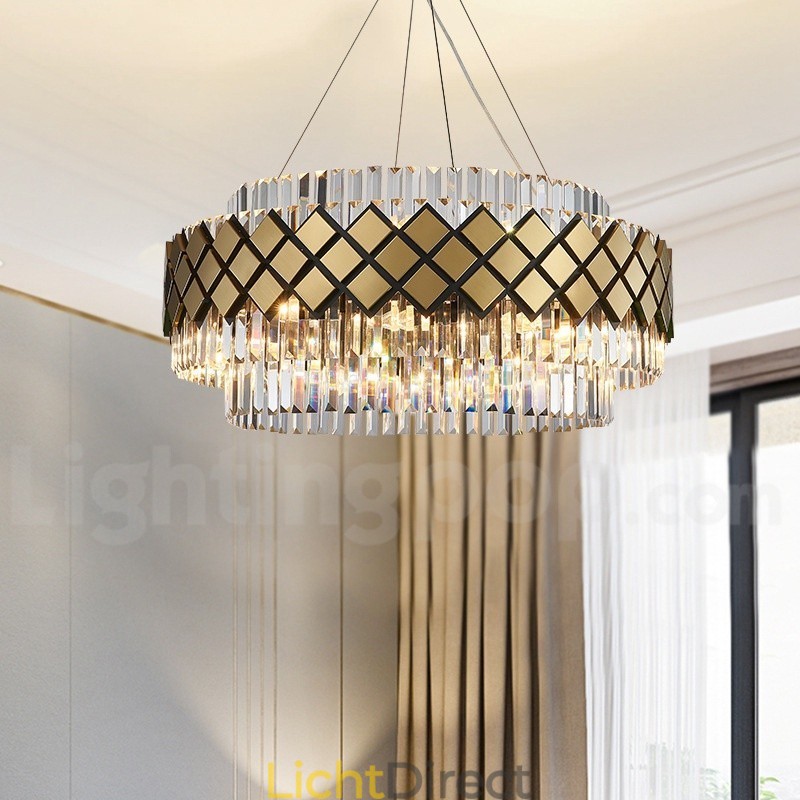Luxe moderne gouden plus zwarte ronde K9 kristallen hanglamp tentoonstellingshal