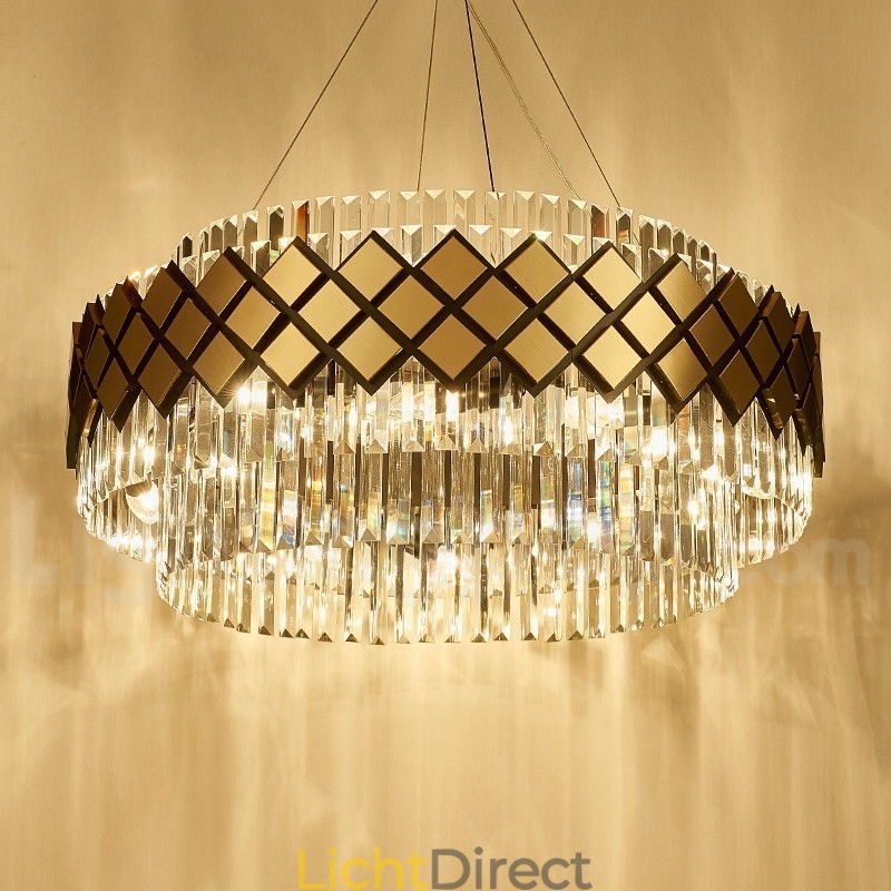 Luxe moderne gouden plus zwarte ronde K9 kristallen hanglamp tentoonstellingshal