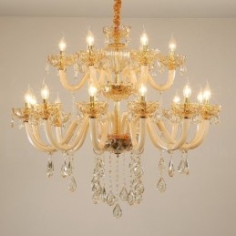 18 (12+6) Lichte champagnekleurige elegante kristallen kaarskroonluchter
