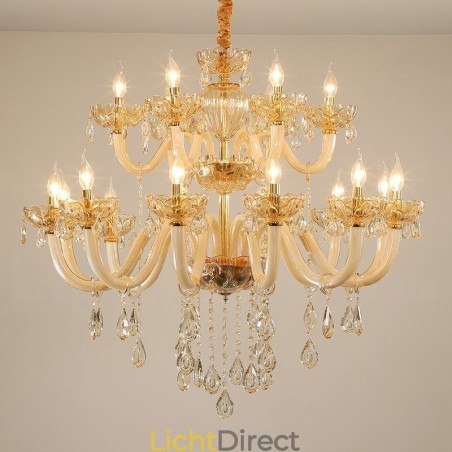 18 (12+6) Lichte champagnekleurige elegante kristallen kaarskroonluchter