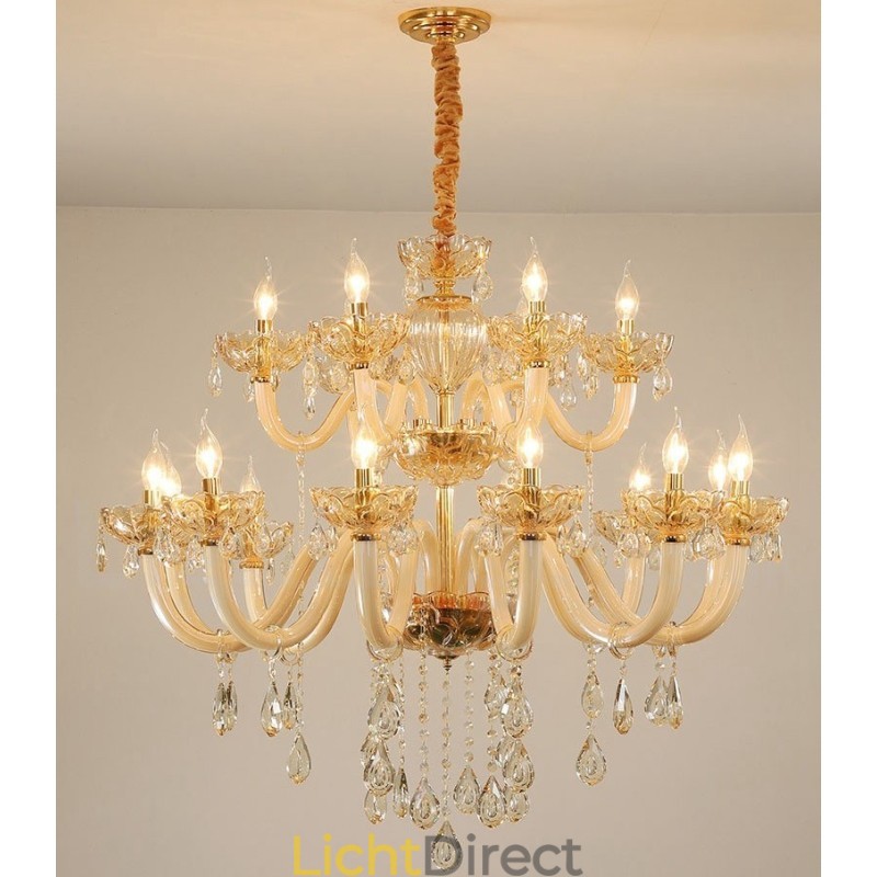 18 (12+6) Lichte champagnekleurige elegante kristallen kaarskroonluchter