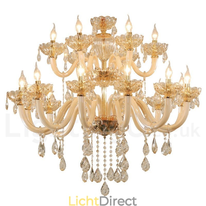 18 (12+6) Lichte champagnekleurige elegante kristallen kaarskroonluchter