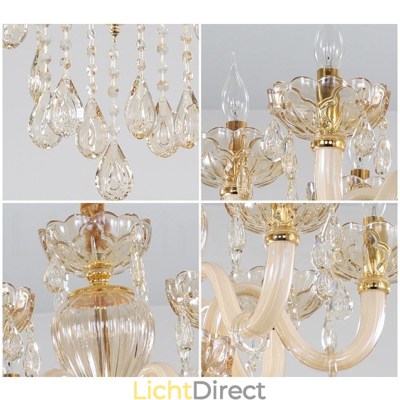 18 (12+6) Lichte champagnekleurige elegante kristallen kaarskroonluchter