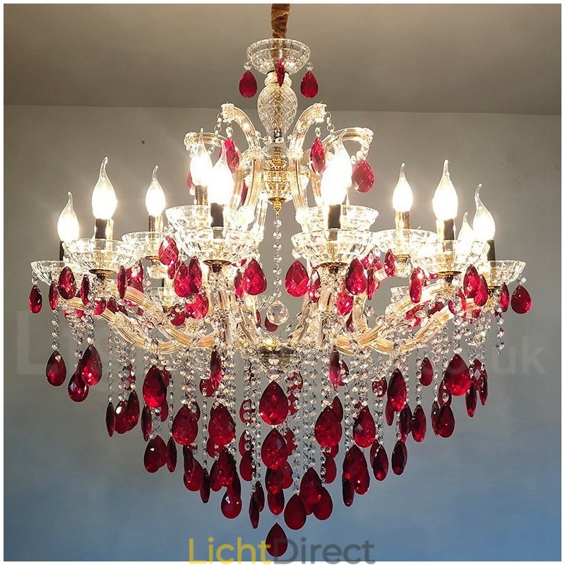 18 (12+6) Licht Luxe Rode Kristallen Kaars Gouden Kroonluchter