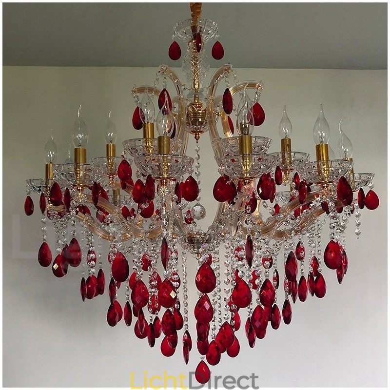 18 (12+6) Licht Luxe Rode Kristallen Kaars Gouden Kroonluchter