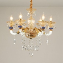 6-lichts moderne eigentijdse champagne kaars kroonluchter met kristal