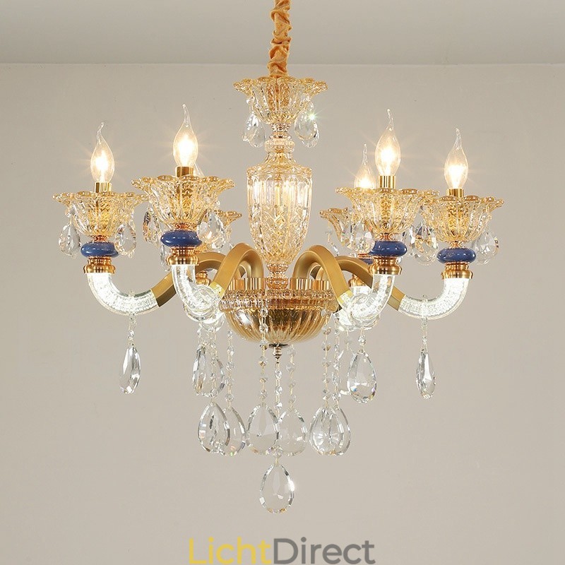 6-lichts moderne eigentijdse champagne kaars kroonluchter met kristal