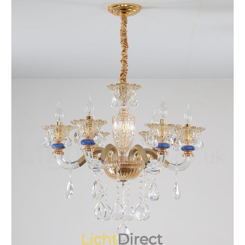 6-lichts moderne eigentijdse champagne kaars kroonluchter met kristal