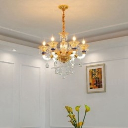 6-lichts moderne eigentijdse champagne kaars kroonluchter met kristal