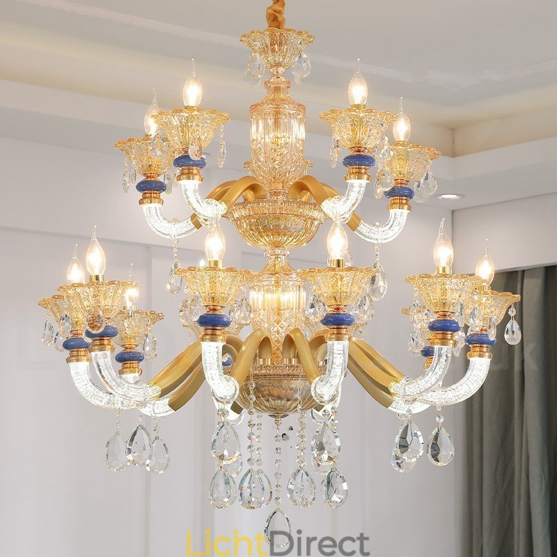 15 (10+5) Lichte moderne eigentijdse champagne kaars kroonluchter met kristal