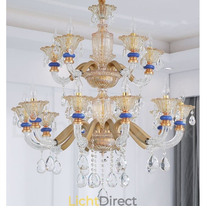 15 (10+5) Lichte moderne eigentijdse champagne kaars kroonluchter met kristal