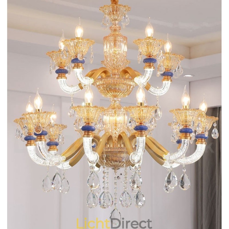 15 (10+5) Lichte moderne eigentijdse champagne kaars kroonluchter met kristal