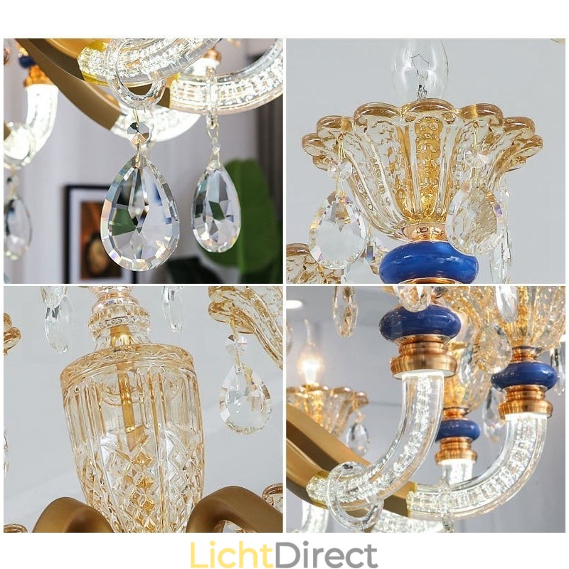 15 (10+5) Lichte moderne eigentijdse champagne kaars kroonluchter met kristal