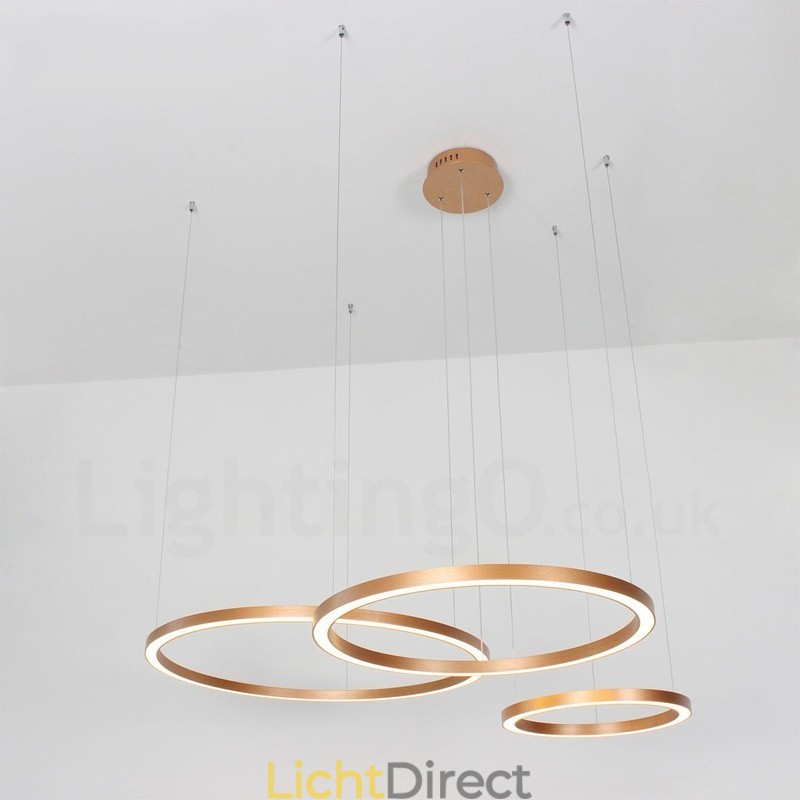 Wi-Fi Smart Dimbare Goud Rose Goud Moderne Hedendaagse 3 Ringen Licht Aluminiumlegering Hanglamp met Acryl Kap
