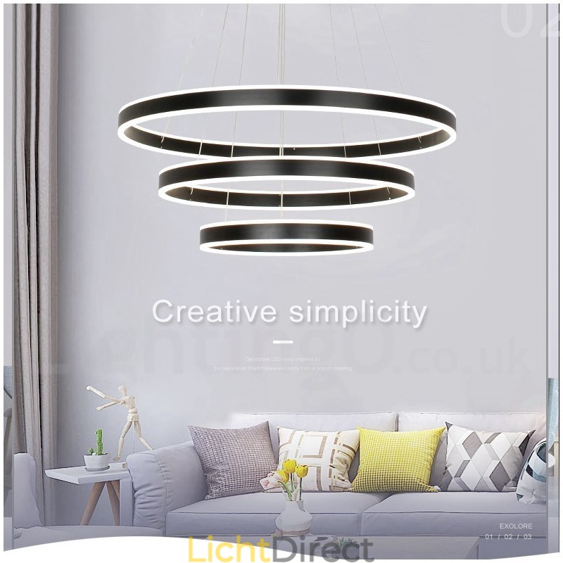 Dimbare Wi-Fi Smart 3 Ringen Twee Strips Moderne Hedendaagse Hanglamp met Acryl Kap