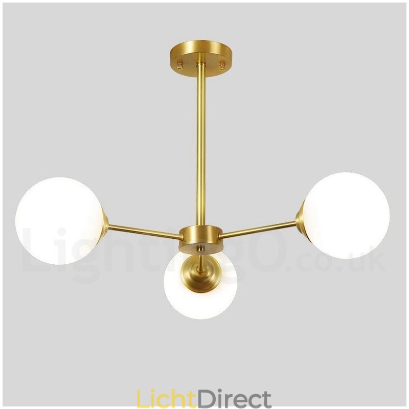 3-lichts kroonluchter van puur messing in Noord-Europa, moderne hanglamp met metalen moleculen