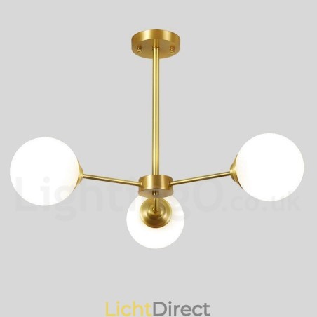 3-lichts kroonluchter van puur messing in Noord-Europa, moderne hanglamp met metalen moleculen