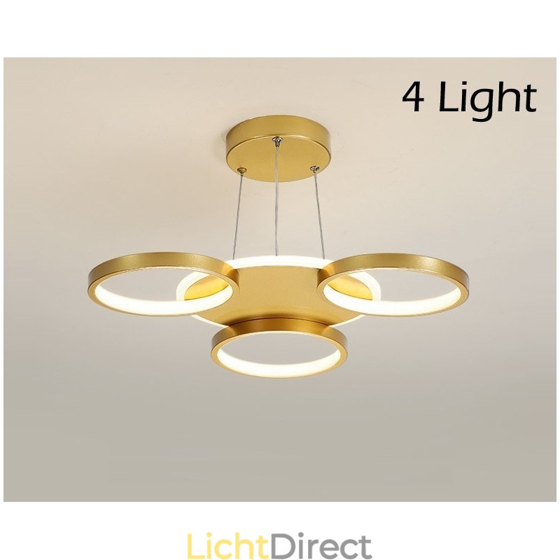 Goudkleurige moderne eigentijdse Scandinavische stijl cirkelvormige plafondkroonluchter met afstandsbediening, kan ook als wandlamp worden gebruikt