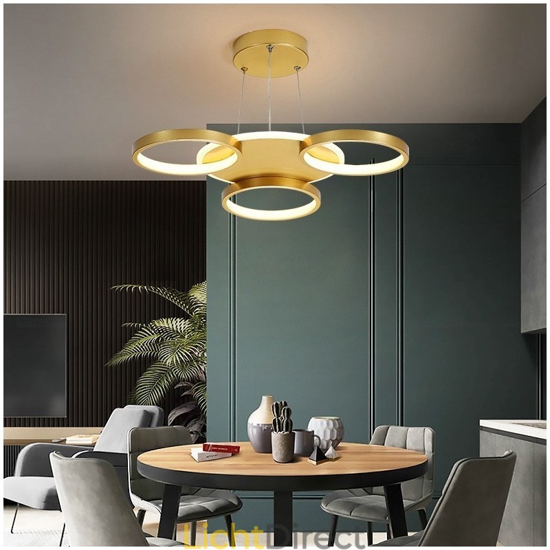 Goudkleurige moderne eigentijdse Scandinavische stijl cirkelvormige plafondkroonluchter met afstandsbediening, kan ook als wandlamp worden gebruikt