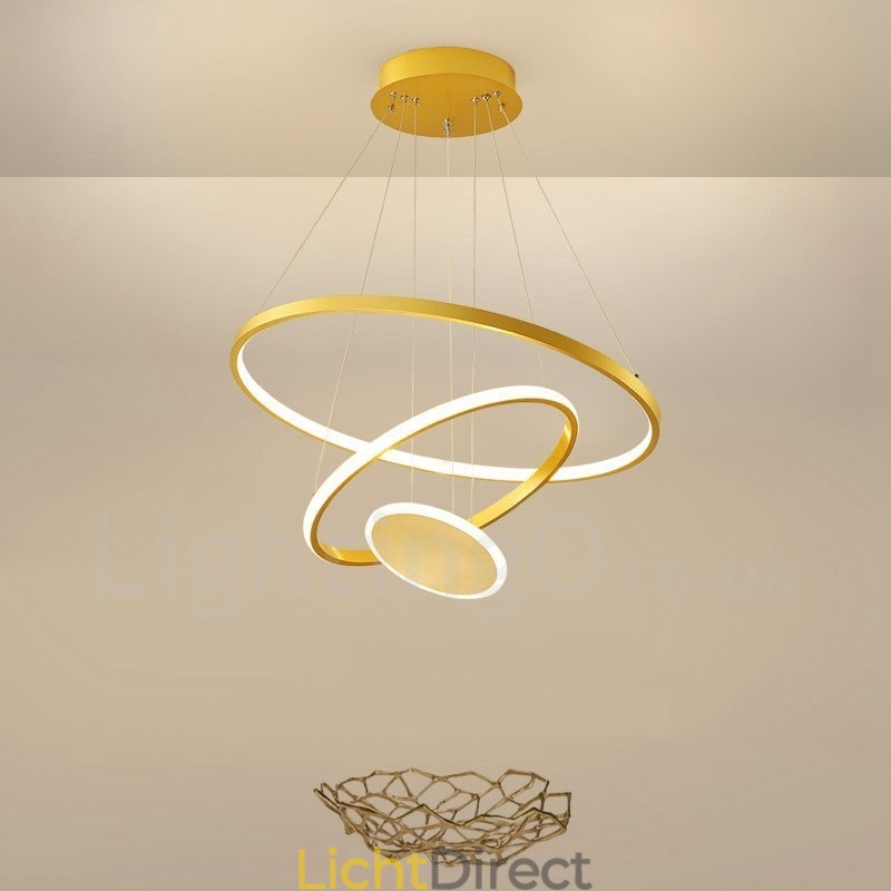 Drie cirkels modern design drie ringen gouden hanglamp met afstandsbediening