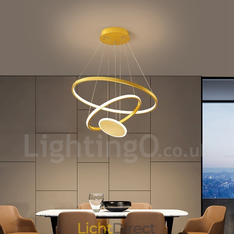 Drie cirkels modern design drie ringen gouden hanglamp met afstandsbediening