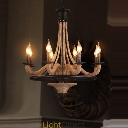 8-lichts kaars industriële stijl henneptouw hanglamp kroonluchter 8-lichts kaars industriële stijl henneptouw hanglamp kroonluchter