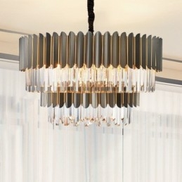 Twee lagen luxe postmoderne zwarte en gouden ronde K9-kristallen hangkroonluchter